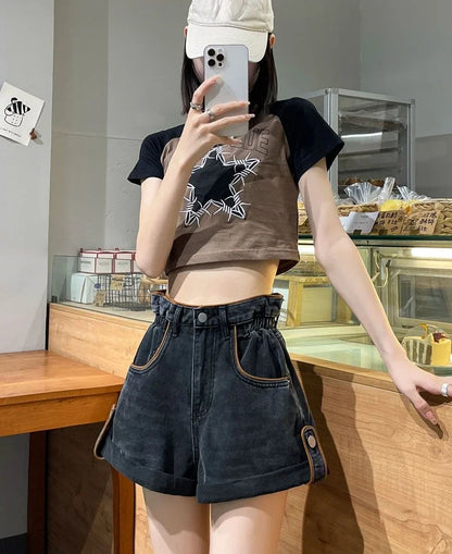 Wide Baggy Women's Denim Shorts Loose With Waist Pocket Female Short Jeans Pants Casual Harajuku Fashion Korean Style Kpop Hot