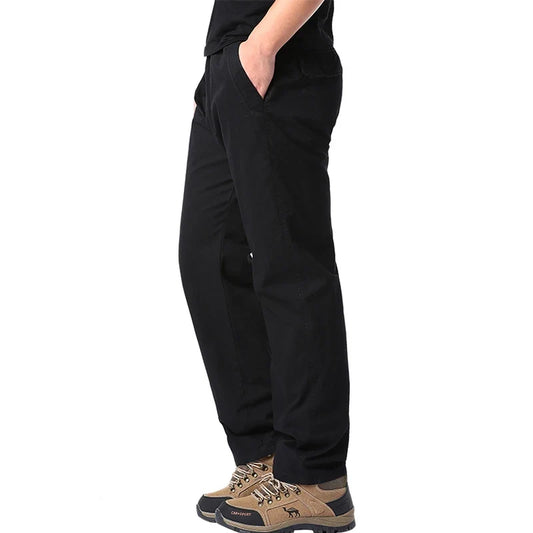 Men's Summer Casual Pants Cotton Thin Style Overalls Elastic Waist Outdoor Sports Loose Work Pants Trend Solid Color Pants