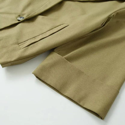 Women's Double-Breasted Loose Linen Blazer Coat Short Sleeve Pockets Chic Female Outerwear Top