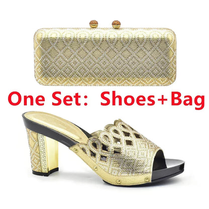 Italian Ladies Shoes and Bags To Match Set Decorated with Rhinestone Plus Size Shoes Women Heel Women Shoes and Bag Set In Italy