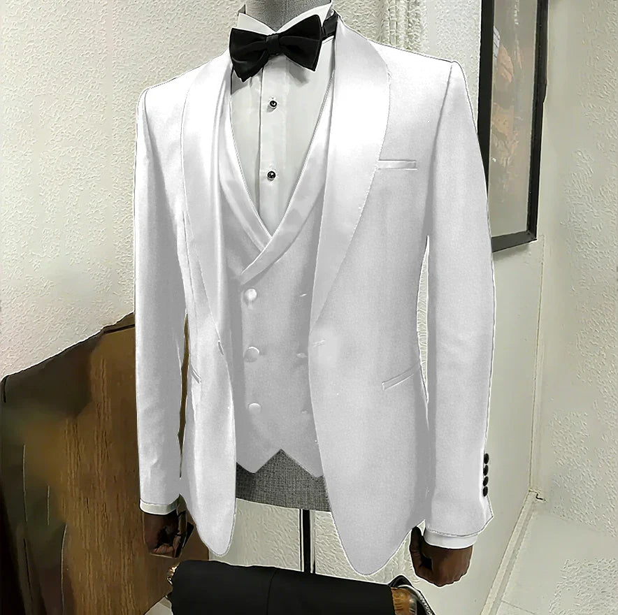 Black Suits for Men 3 Piece Classic Shawl Lapel One Button Tuxedo Fashion Groom Wedding Party Banquet Dinner Slim Male Suit