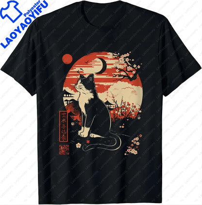 Kawaii Cat Anime Japanese Retro Men Women Kids Funny Cat T-Shirt  Graphic T Shirts  Y2k Top  Shirts for Women  Camisetas