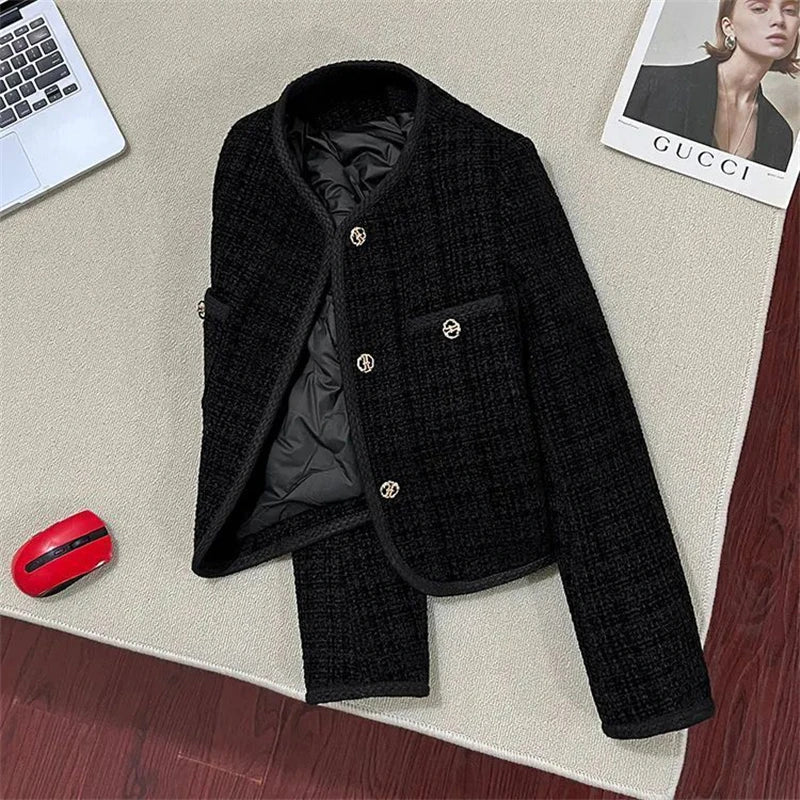 Spring Autumn New Single Breasted Pockets Round Neck Short Women Suit Jackets Long Sleeve Black WineRed Ladie Blazer Tops Trend