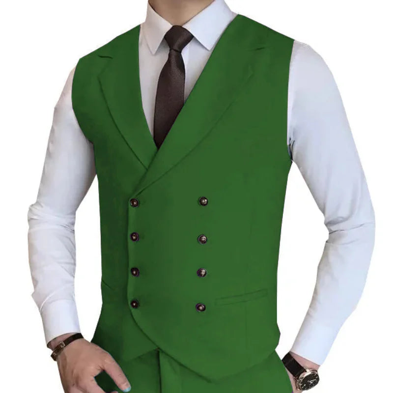 Men Vest Champagne Solid Double Button Waistcoat For Wedding Birthday Banquet Party Work Business Casual Men Suit Vest