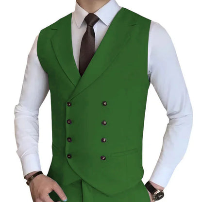 Men Vest Champagne Solid Double Button Waistcoat For Wedding Birthday Banquet Party Work Business Casual Men Suit Vest