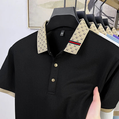 Fashion brand letter jacquard short sleeve high-end men's polo shirt comfortable and breathable summer new casual lapel T-shirt