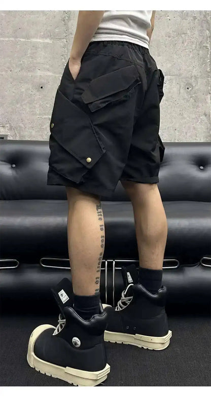Summer New Men Tide High Street Drawstring Pocket Sports Casual Safari Style Shorts Loose Light Luxury Simple Capris HK4528