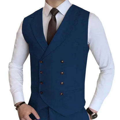 Men Vest Champagne Solid Double Button Waistcoat For Wedding Birthday Banquet Party Work Business Casual Men Suit Vest