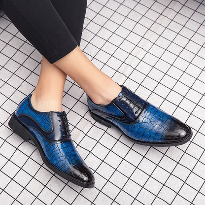 Spring Italian high-quality Blue Leather Shoes for Men men leather shoes Wedding Dress Shoes Patent mens loafers Big size:38-48