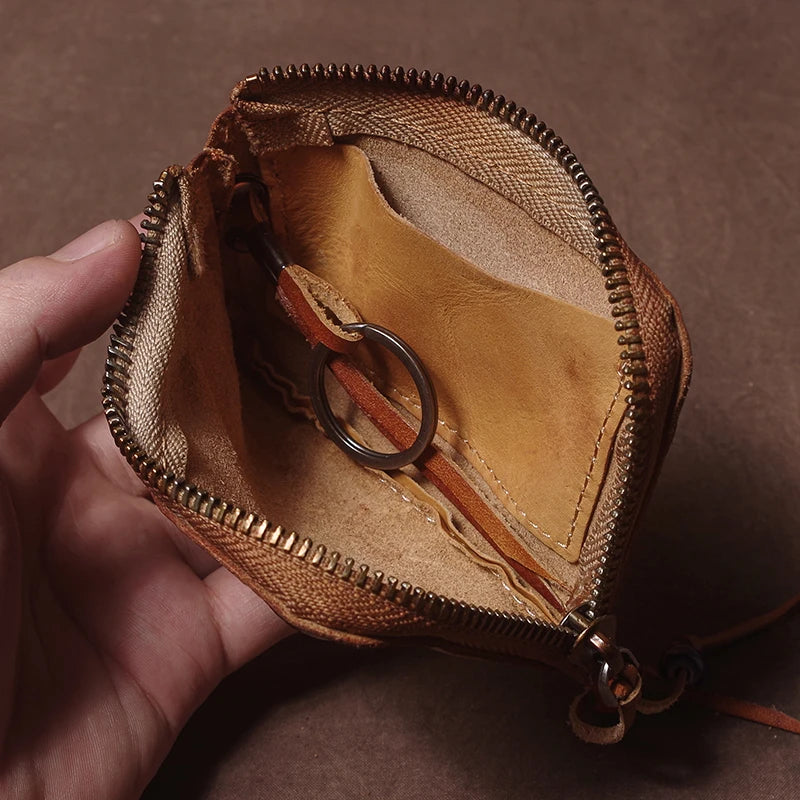High Quality Genuine Leather Home Car Key Bag Retro Men Handmade Top Cowhide Coin Purse Women Zipper Mini Wallet Card Holde