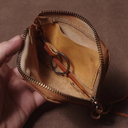High Quality Genuine Leather Home Car Key Bag Retro Men Handmade Top Cowhide Coin Purse Women Zipper Mini Wallet Card Holde