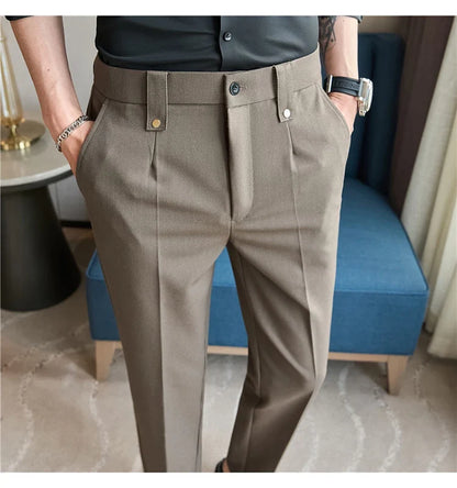 Mens Suit Pants 2026 Spring New British Style Elastic Waist Solid Casual Formal Dress Pants Slim Fit Trousers for Men Clothing