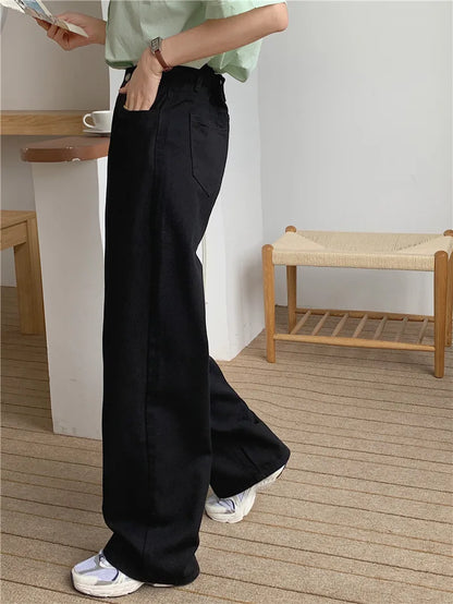 Korean Sle Simple Pure Color Wide Leg Jeans Pants for Women Summer Season Fall Collection Faion Ladies Premium Denim