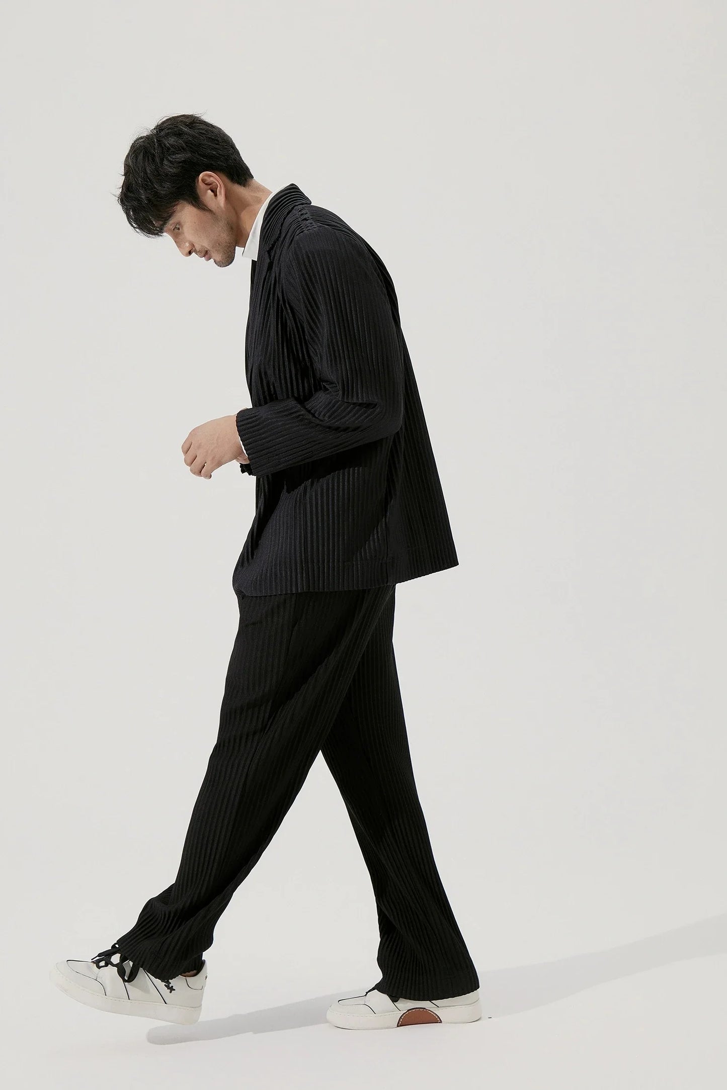 Pleated Blazer Black Suits For Men High Quality Casual Japanese Style Blazers Stretch Fabric Slim Fit Coat