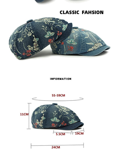 Beret Cap Spring Summer Autumn Men Women Cap Male Female Floral Artist Painter Beret Hat Denim Flat Cap Octagonal Berets