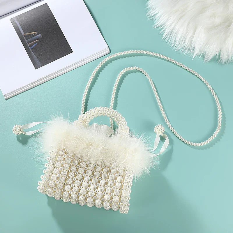 Noble Crystal Beaded Evening Bag Wedding Clutch with Pearl Chain New handmade Pearl chain shoulder bag Handbag evening dress bag
