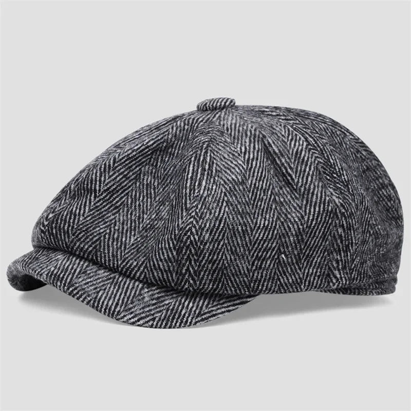 High Quality Winter Retro British Style Newsboy Cap Men Vintage Luxury Unisex New Octagonal Flat Cap Cotton Ascot Caps Beanie