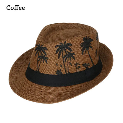 New Spring Summer Beach Cap Men Women Coconut Trees Pattern Top Hats Fedora Cap Jazz Hat Casual Fashion Sun Hat