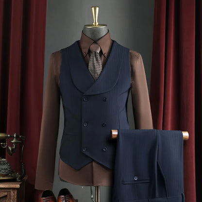 Men's Business Suit Vest Turn Down Collar Double-breatsed Man Waistcoat Slim Simple Solid Color Breathable Versatile Male Vest