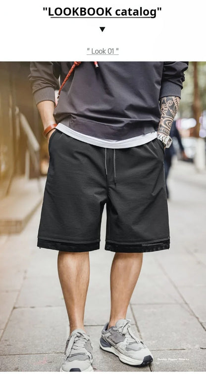 Outdoor Double Zippers Shorts Men's Summer Breathable Running Sport Shorts Lightweight Quick-Dry Training Street Bottoms