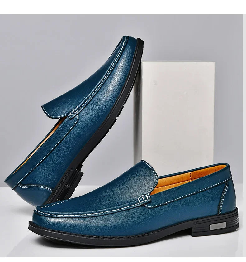 Genuine Leather Slip on Loafers Men Formal Dress Shoes Office Driving Wedding Party Mocasines Hombre Big Size Casual Shoes