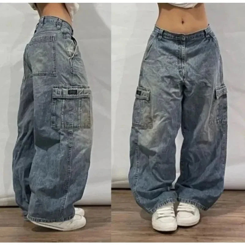 American New Fashion Oversized Pattern Printed Washed Jeans Men Y2K Gothic Rock Popular Casual Joker High Waist Wide Leg Pants