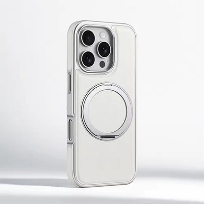 Business Plating Frame 360 Alloy Stand Holder Leather Magnetic Case For iPhone 16 15 14 13 Pro Max Shockproof Cover For Magsafe