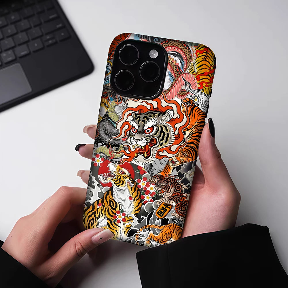 Japanese Tiger & Dragon Collage for Magnetic Phone Case for IPhone 17 16 15 14 13 Pro Max Plus Single Double-layer Tough Case