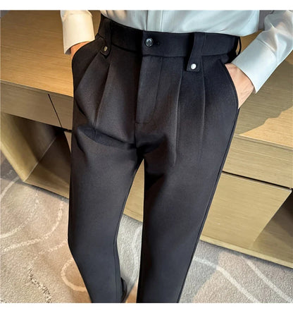 Autumn Winter Thicken Elastic Waist Casual Warm Pants Men High Quality Fashion Slim Social Party Dress Trousers Men's Clothing