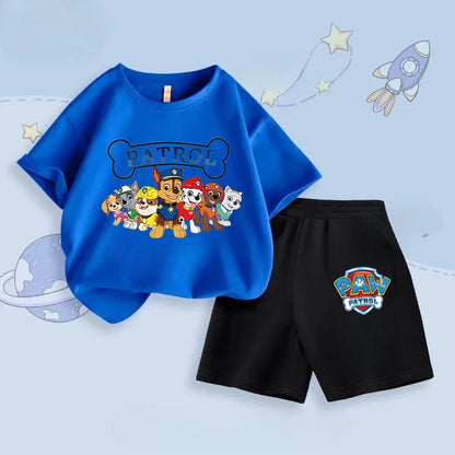 PAW Patrol Summer New Boys Short Sleeved Top Shorts Two Piece Set Children's Casual Breathable Outfits Kids Beach Clothing Suit