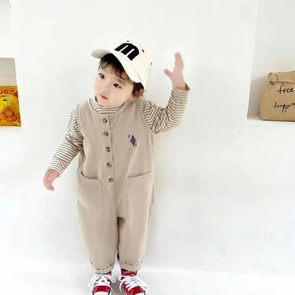 Kids Cargo Pants Boys Set Korean Spring Autumn Children's Clothing Long Sleeved Striped T-shirt+Overalls 2pcs Set Kids Jumpsuit