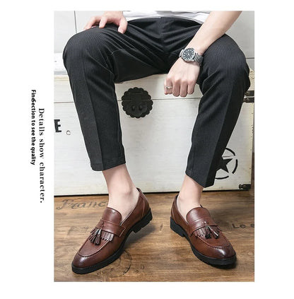 Tassel vamp loafers all match youth suit beamers men Korean version of British men's shoes best man shoes fashion
