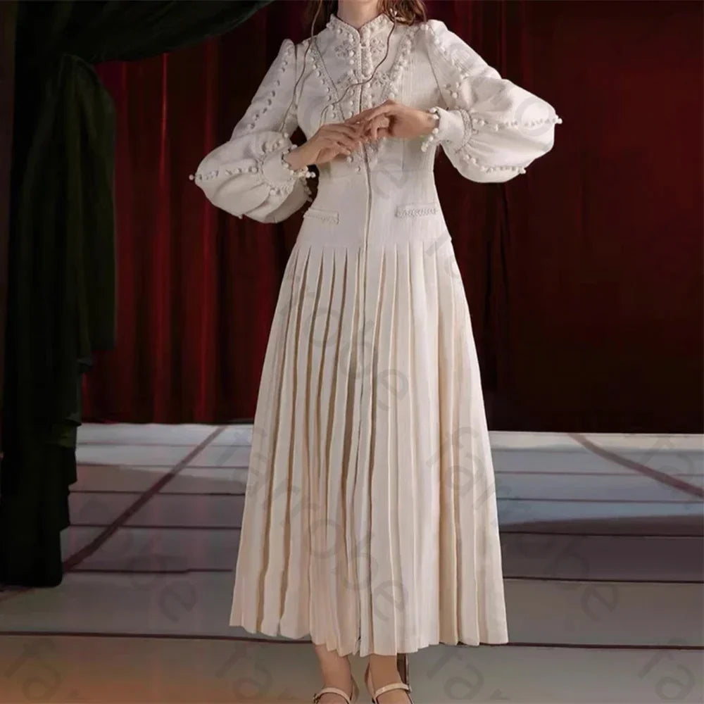 Customized Elegant High Neck Long Sleeves Evening Dress A-line Button Party Gown Ankle-Length Dresses Gala for Special Occasion