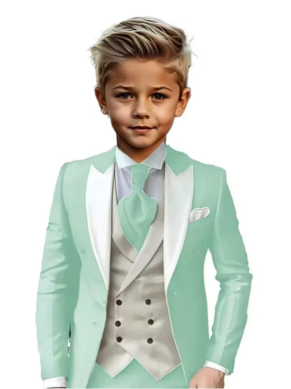 Handsome Kids Suit Set 3 Pieces Banquet Party Wear High Quality Boys Peak Lapel Suit Wedding Ring Bearer Outfit Plus Size Tuxed