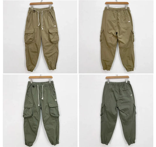 Premium Vintage Cargo Pants Men Korean Khaki Tapered Joggers Multi-Pocket Streetwear Casual Oversized Tactical Work Pants Man