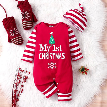 Prowow 0-18M Baby Christmas Costume Cartoon Deer Jumpsuit With Santa Hat Christmas Baby Romper For Newborn New Year Costume