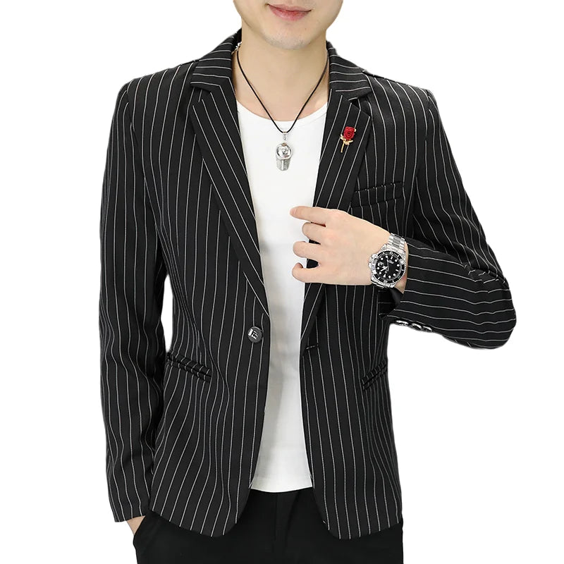 New Men's Fashion Business Gentleman Stripe Outdoor British Style Trend Wedding Banquet Luxe Outdoor Casual Blazer