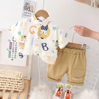 0-5 Years Quality Cotton T-Shirt Kids Girls Clothing Sets Stylish Printed Short Sleeve Baby Boys Clothing Suits