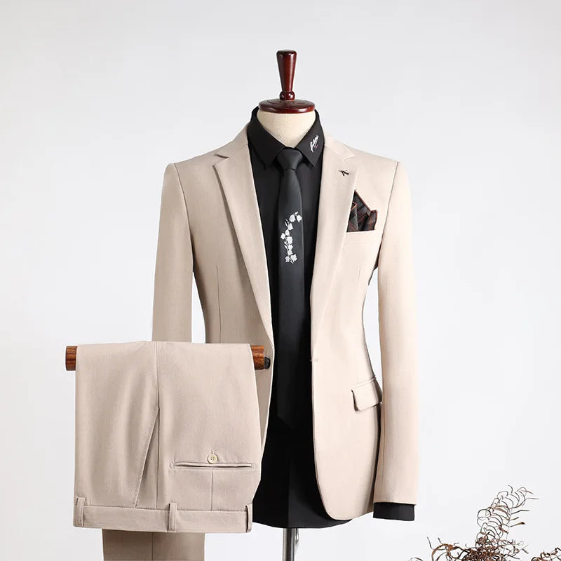Classic Men Suit Sets Wedding Banquet Groomsman High Quality Blazer Pants 2 Pieces Evening Prom Male Leisure Slim Fit Outfits