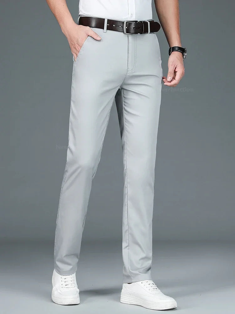 Bamboo Fiber Business Straight Pants Men's Summer Thin Classic Design Office Dress Breathable Casual Formal Trouser Man Clothes