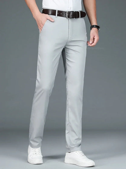 Bamboo Fiber Business Straight Pants Men's Summer Thin Classic Design Office Dress Breathable Casual Formal Trouser Man Clothes