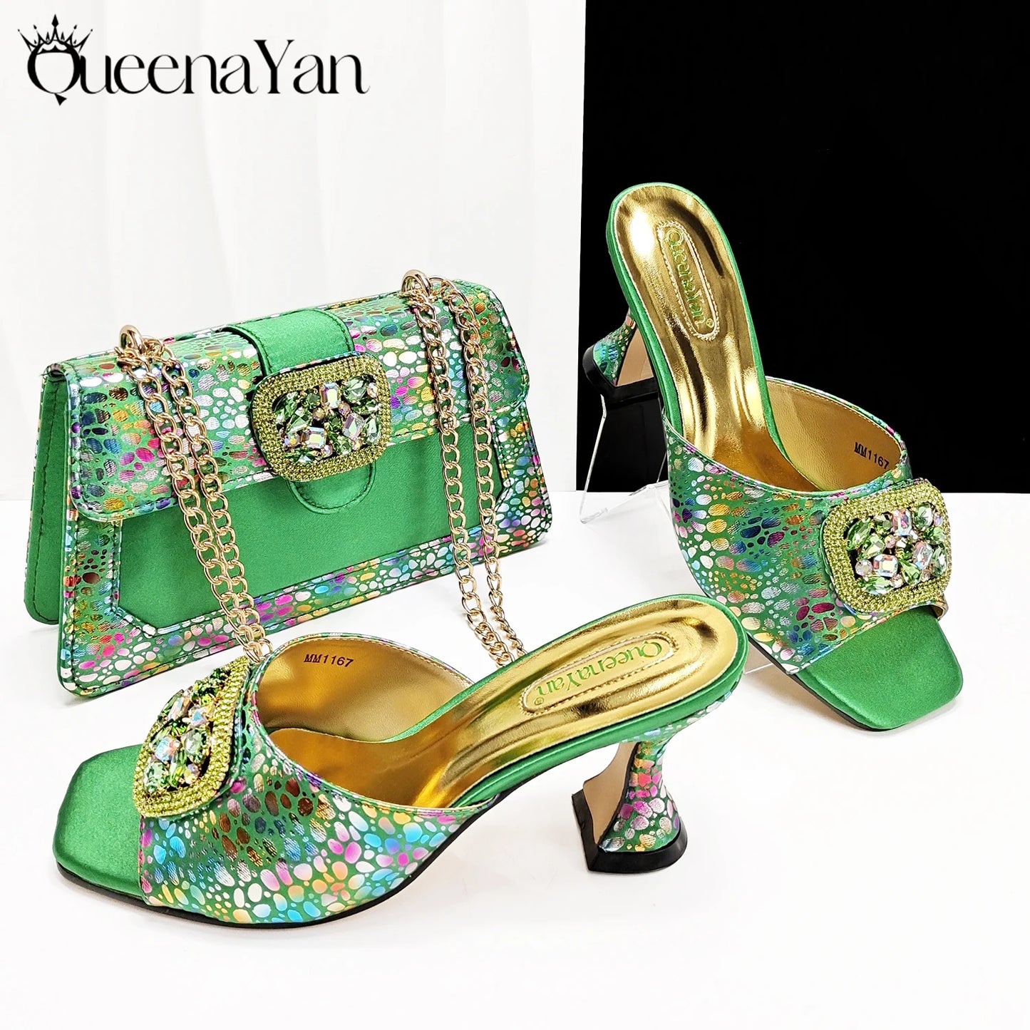 Italian Fashion Design Shoes and Bags Matching Set 2025 Peep Toe High Heels Blue Color Rhinestones Women Shoes for Party