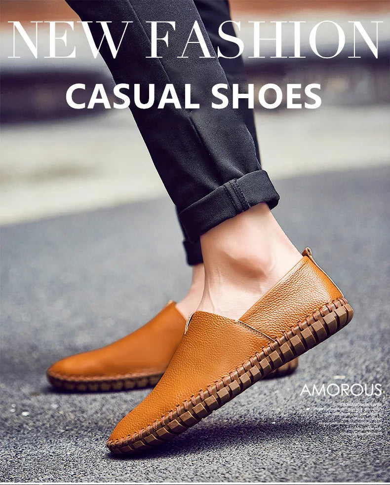New Summer Breathable Men Loafers Handmade Leather Men's Driving Shoes Luxury Brand Flat Casual Shoes Soft Breathable Men Shoes