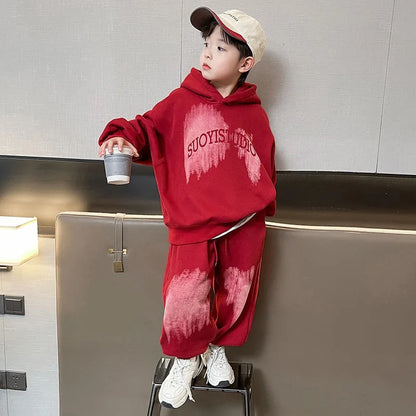 Print Hoodies Set Korean Kids Clothes Children 4 7 Years Clothing Children's From 8 12 Top Bottom Boys Boy Autumn Winter Child