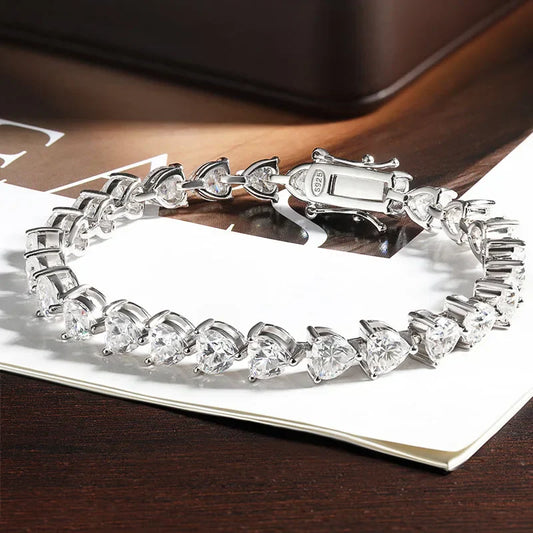 Bracelet de tennis en moissanite cœur DVVS1, placage or blanc 18 carats sur argent sterling 925, avec certificat GRA, pour femme