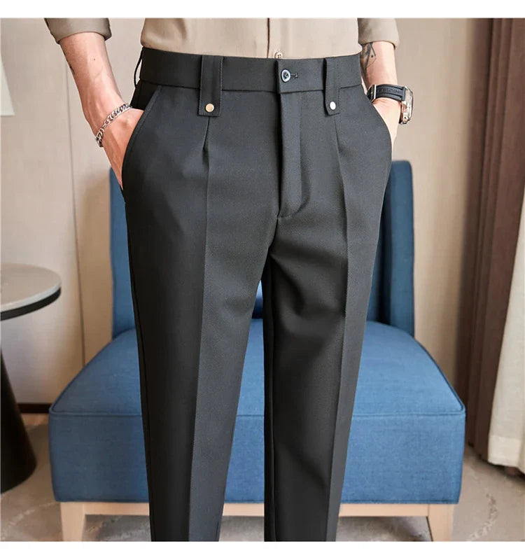 Mens Suit Pants 2026 Spring New British Style Elastic Waist Solid Casual Formal Dress Pants Slim Fit Trousers for Men Clothing