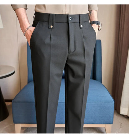 Mens Suit Pants 2026 Spring New British Style Elastic Waist Solid Casual Formal Dress Pants Slim Fit Trousers for Men Clothing