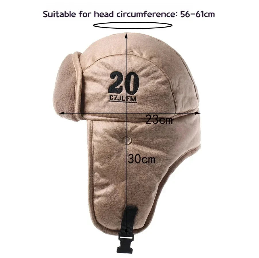 Men's Winter Bomber Hat with Goggles, Motorcycle Windproof Pilot Hat, Faux Fur Earflap Ushanka for Outdoor