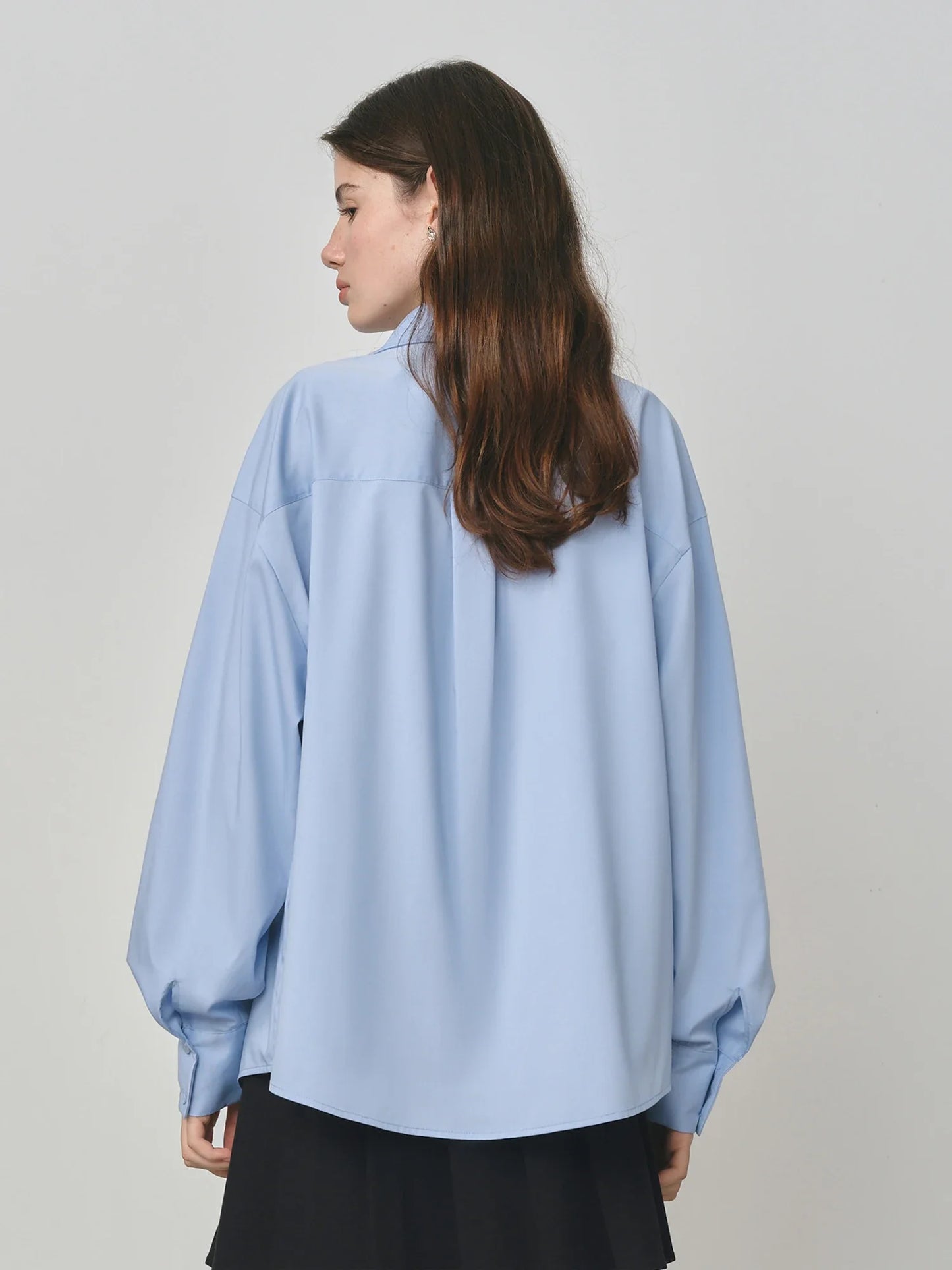Autumn 2025 Women's French Inspired Blouse - Ruffle Trim Tie Front Loose Fit Shirt Collar Top Soft Blend Daily Wear