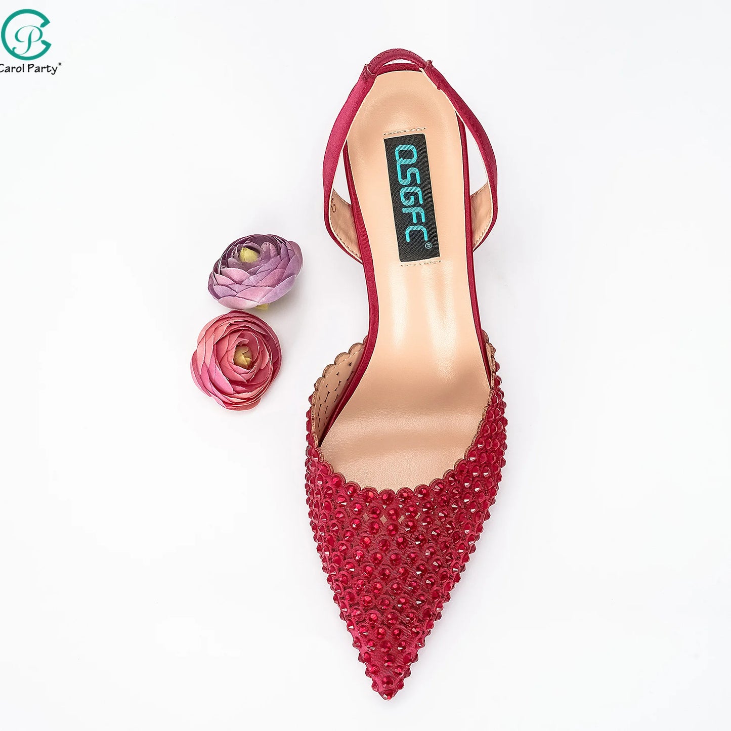 New Wine Red High Heels Shoes And Bag Dotted Crystal Wedding Party Spring, Summer, and Autumn Fashion Women's Noble Sandals